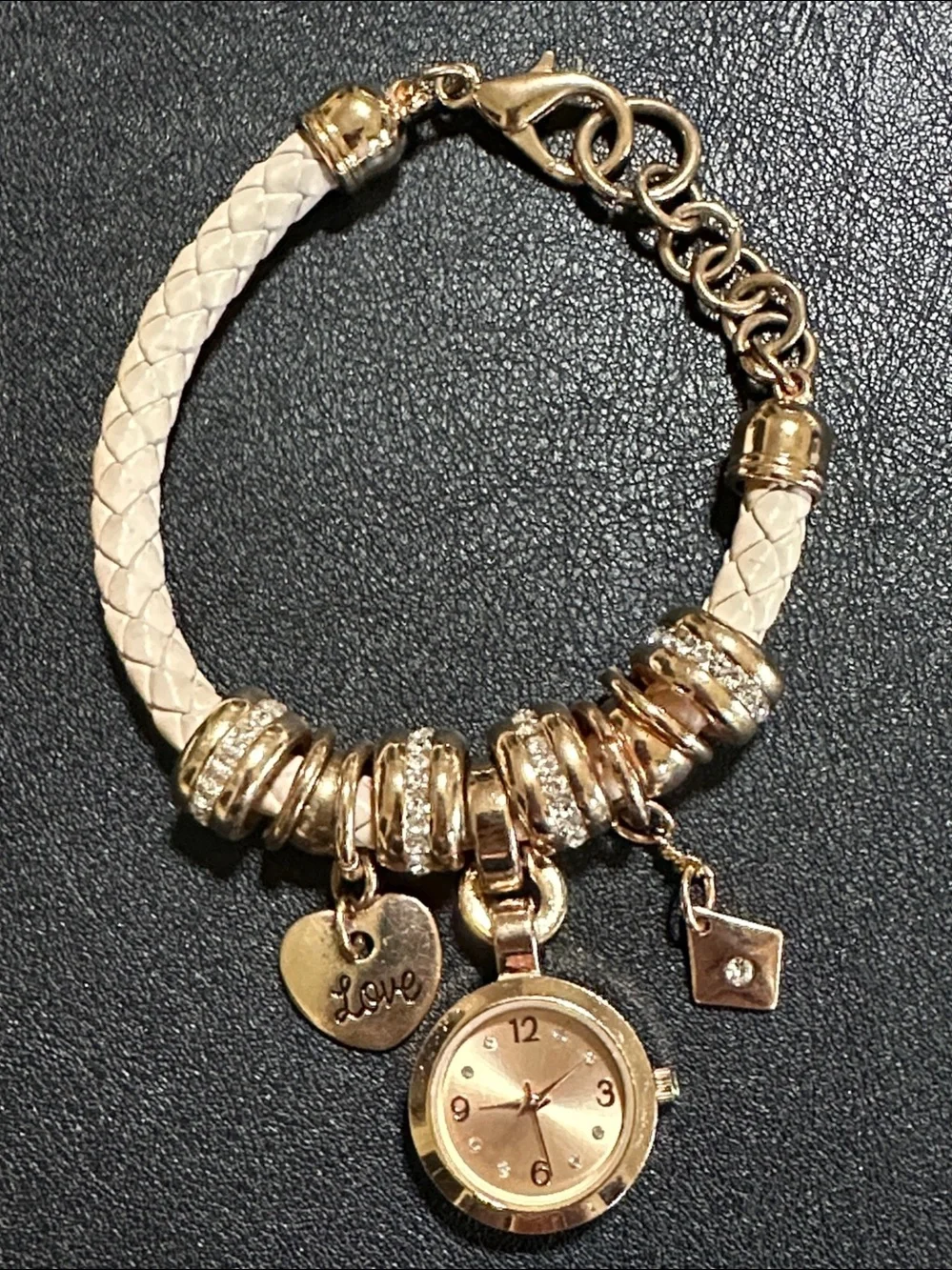 Accutime Watch Co Rose Gold Charm Bracelet Watch